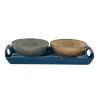 coffret de plateau 28×14 cm avec 2 bols Ø 12 cm en porcelaine, INTERIOR