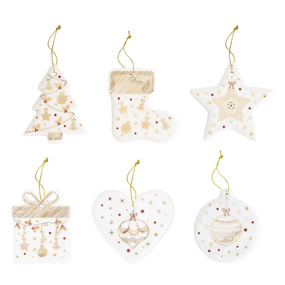 Set de 6 décorations en porcelaine pour sapin de Noël CHRISTMAS LIGHTs