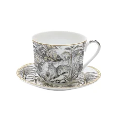 Tasse à petit-déjeuner de 400 ml avec assiette en porcelaine fine china RETRO JUNGLE